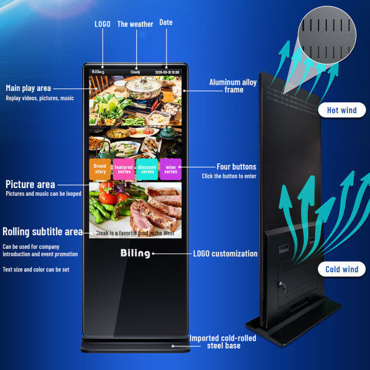 Super Thin Floor Standing Digital Signage Kiosk Stand-alone System | Commercial Displays and Screens