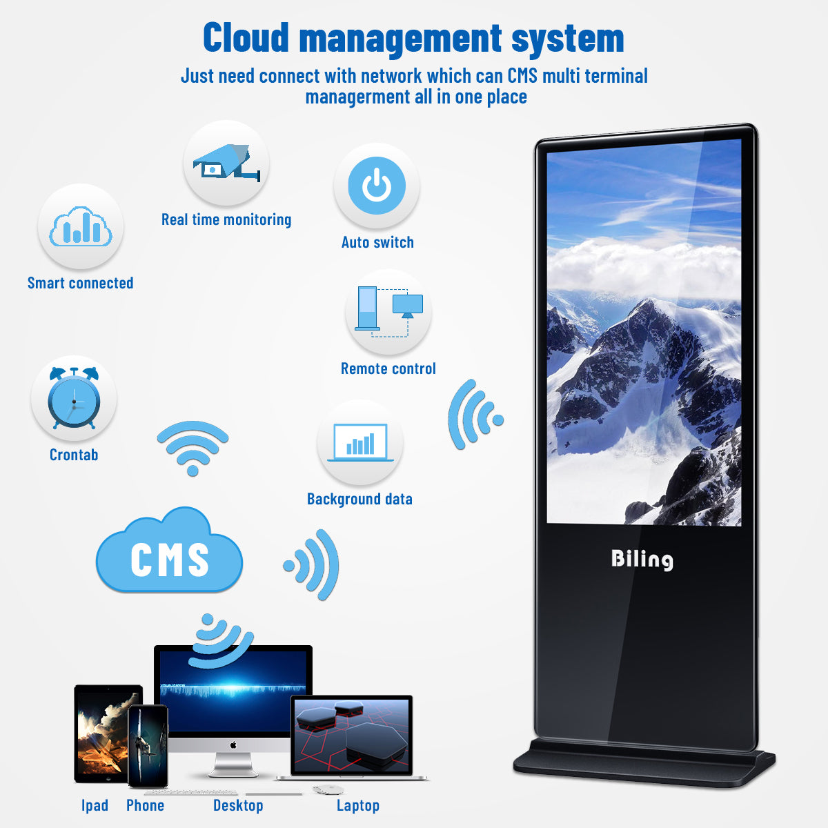 Super Thin LCD Floor Standing Digital Signage Kiosk Android System | Commercial Displays and Screens